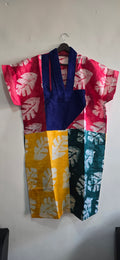 Leaf Batik Colour-Block Kaftan – Navy Placket
