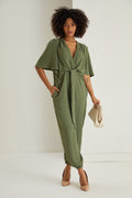 Jessica Angel Sleeve Wrap Jumpsuit in Khaki