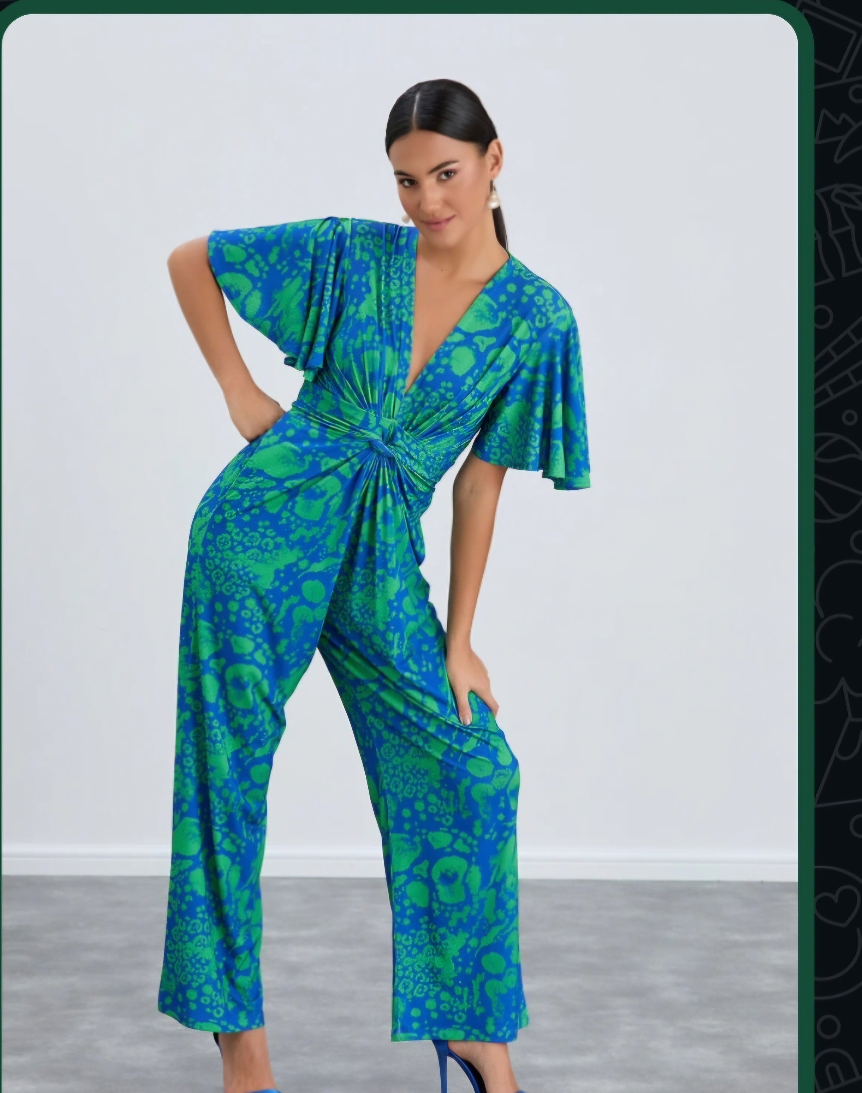 Angel Sleeve Twist Maxi
Jumpsuit in Tropical Green
print